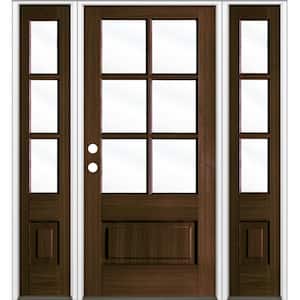 36 in. x 80 in. Right Hand 3/4 6-Lite with Beveled Glass Black Stain Douglas Fir Prehung Front Door Double Sidelite