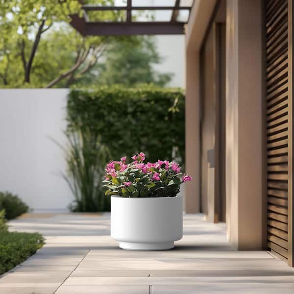 10 in. Small Crisp White Concrete Round Planter / Pot with Drainage Holes