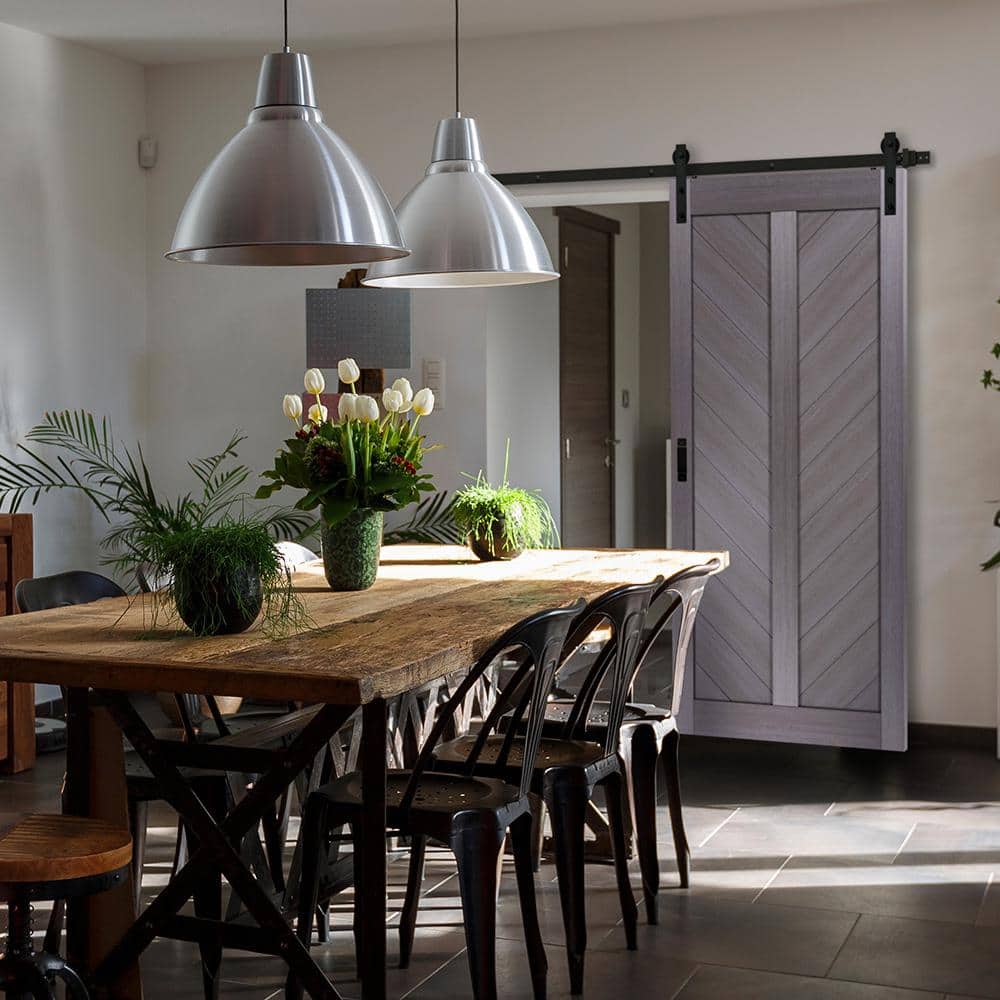 Langley 36'' x 84'' Graphite Gray MDF Chevron Barn Door Kit