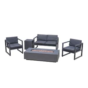 Navan Dark Grey 5-Piece Aluminum Patio Fire Pit Conversation Set with Dark Grey Cushions