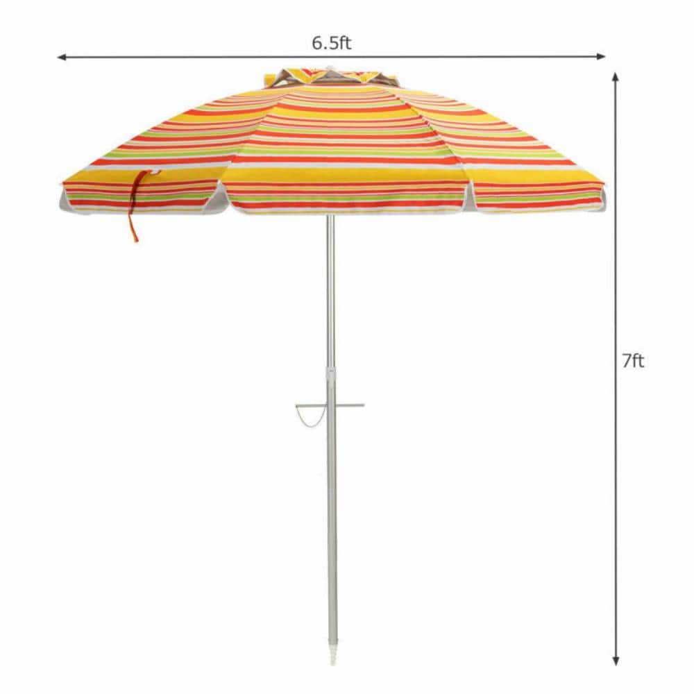6.5 Feet Orange Striped Beach Umbrella with Fiberglass Ribs