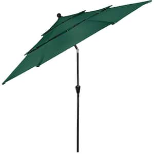 10 ft. Steel Market Patio Umbrella with 3-Tiered Sunshade and Push Button Tilt and Easy-Open Crank in Hunter Green