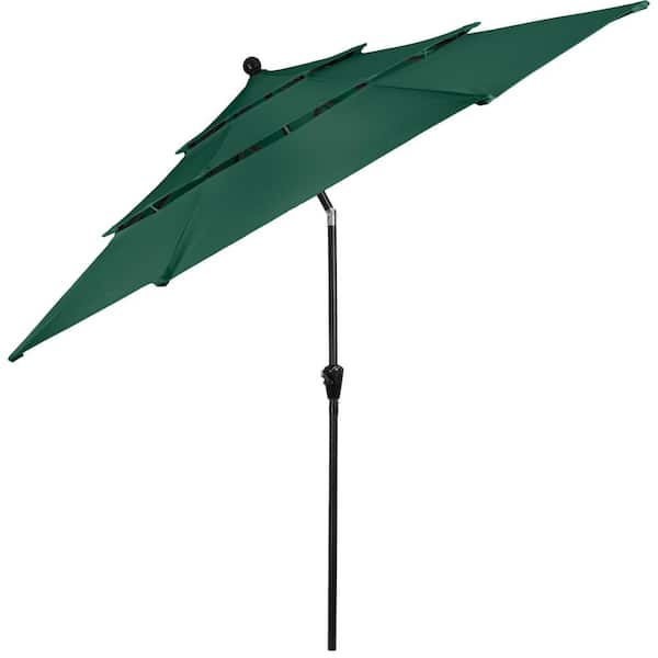Pure Garden 10 ft. Steel Market Patio Umbrella with 3-Tiered Sunshade and Push Button Tilt and Easy-Open Crank in Hunter Green