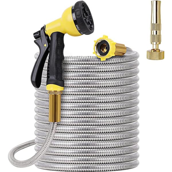 Cubilan 75 ft. Metal Garden Hose, Stainless Steel Heavy-Duty Hose for 8 Function Sprayers, Anti-Kink Garden Hose