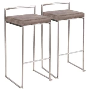 Fuji 30 in. Stainless Steel Bar Stool with Stone Cowboy Cushion (Set of 2)
