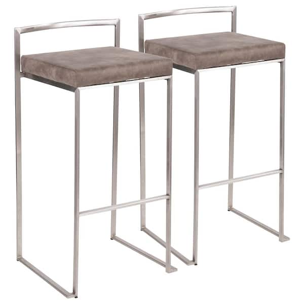 Lumisource Fuji 30 in. Stainless Steel Bar Stool with Stone Cowboy Cushion (Set of 2)
