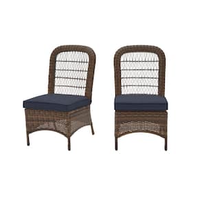 Beacon Park Brown Wicker Outdoor Patio Armless Dining Chair with CushionGuard Sky Blue Cushions (2-Pack)