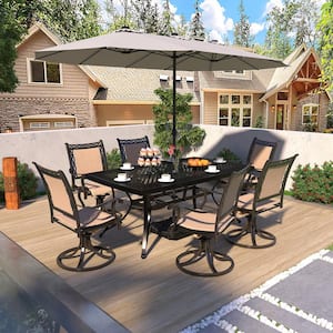 Dark Bronze Cast Aluminium Patio Rectangle Outdoor Dining Table 42 in. W x 72 in. D with Umbrella Hole for Garden Gazebo