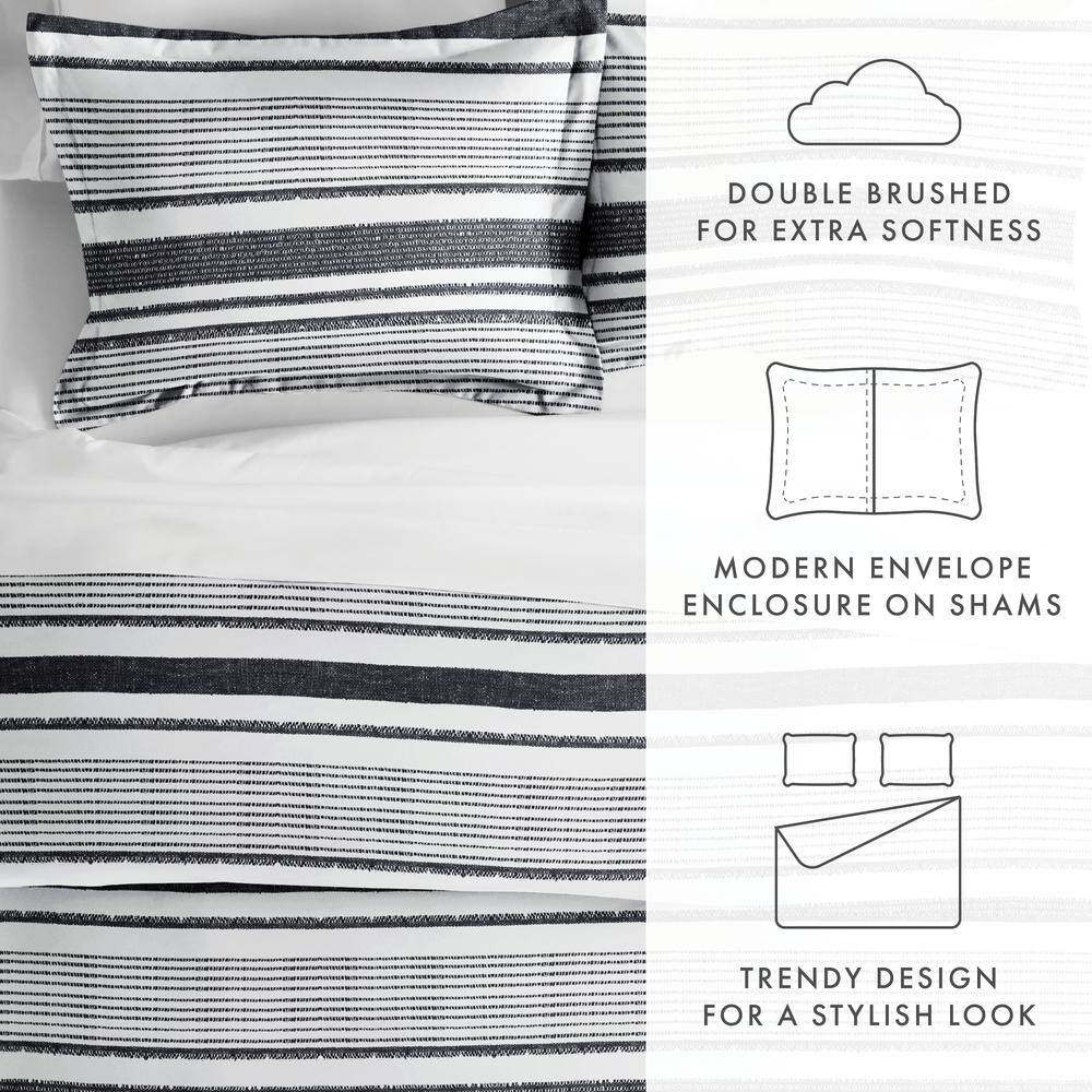 Vintage Light Gray and Black Striped Twin Duvet Cover Set