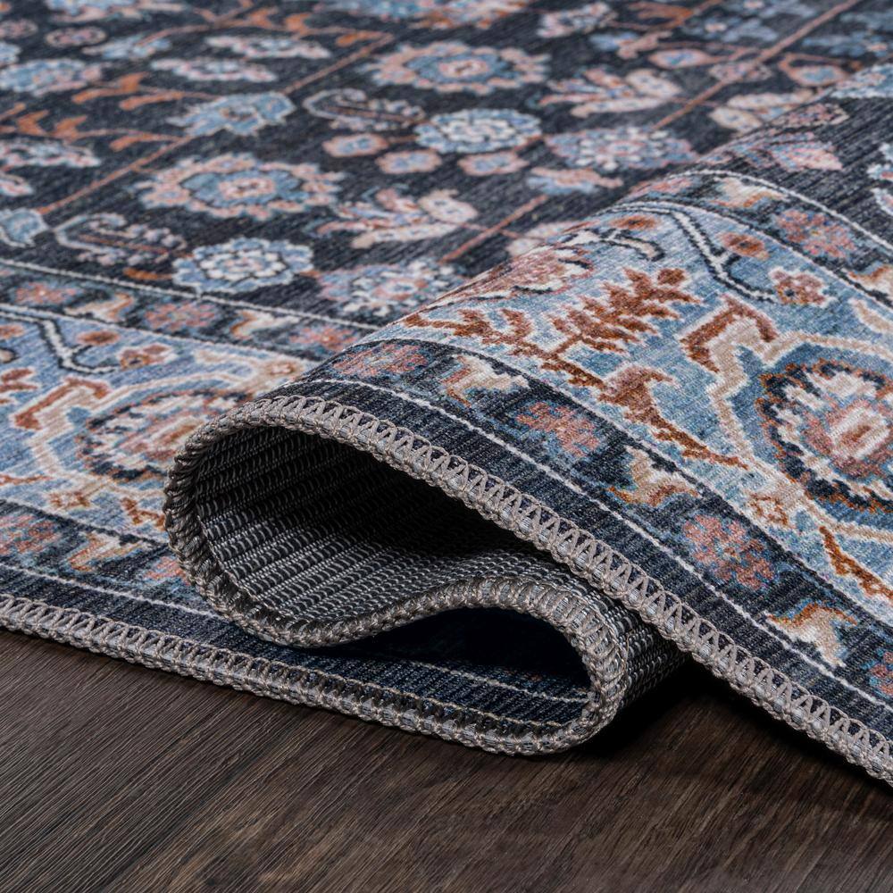 Kemer Black and Blue Washable Synthetic Persian Area Rug