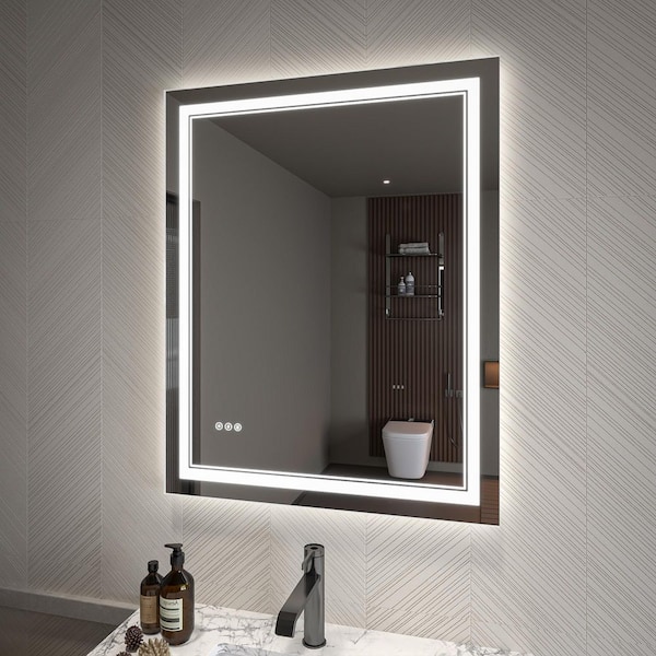 Lonni 40 in. W x 32 in. H Rectangular Frameless LED Light and Anti-Fog Wall Bathroom Vanity Mirror in Matte White