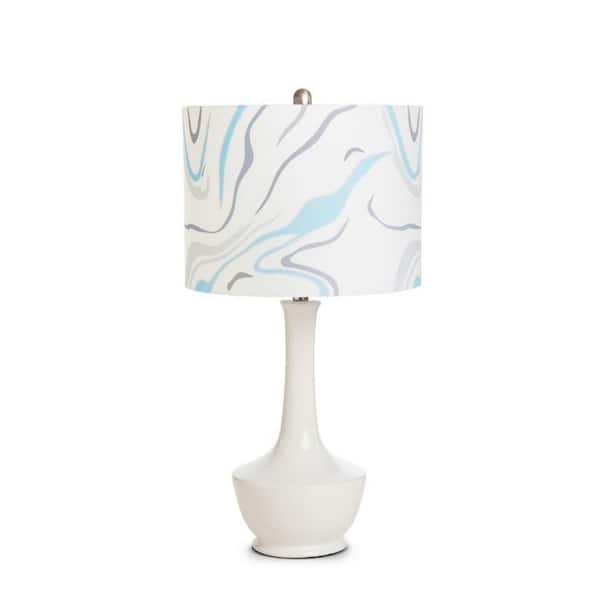 HomeRoots 30.5 in. White Standard Light Bulb Bedside Table Lamp with White Cotton Shade