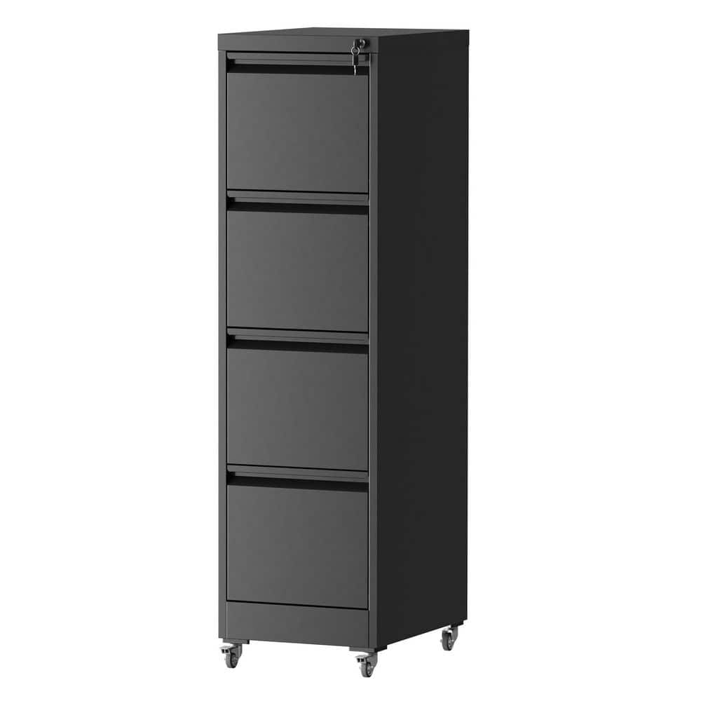 Modern 4-Drawer Black Metal 18 in. W Vertical File Cabinet with Lock and Wheel price history on PriceWatchPro