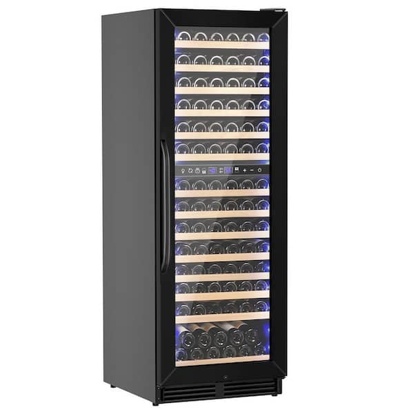 23.5 in. Dual Zone Wine Cellar Cooling Unit 154+ Bottles Built in Wine Cooler Reversible Door Hinge Blue LEDs in Black