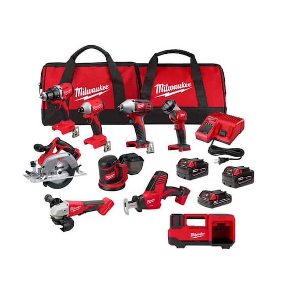 M18 18V Lithium-Ion Cordless Combo Kit (8-Tool) with (3) Batteries, Charger and Tool Bag with M18 Inflator