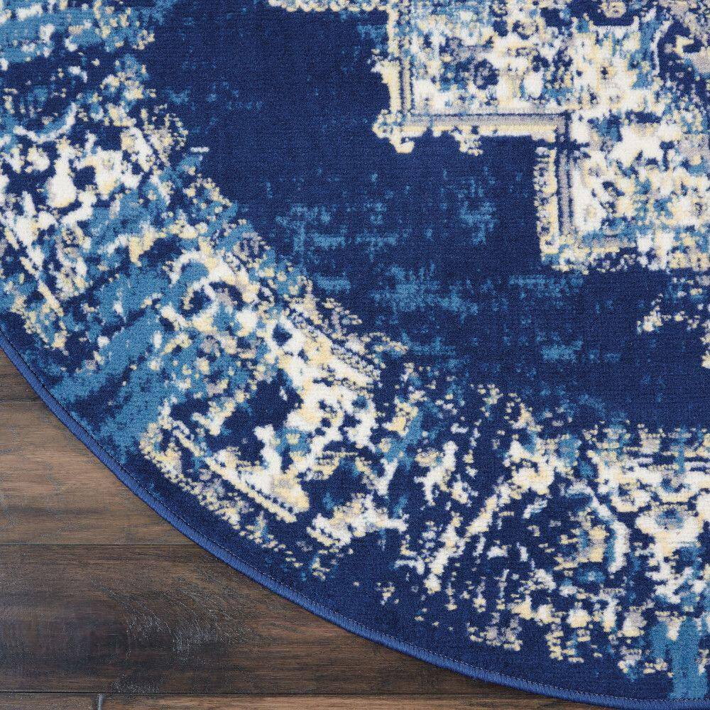 Navy Blue Round Medallion Tufted Synthetic Rug 4 ft