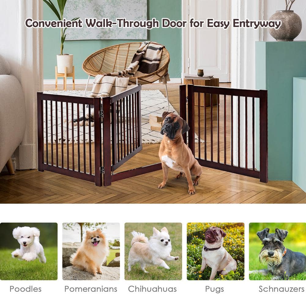 24" Cherry Finish Pine Wood 3-Panel Folding Pet Gate