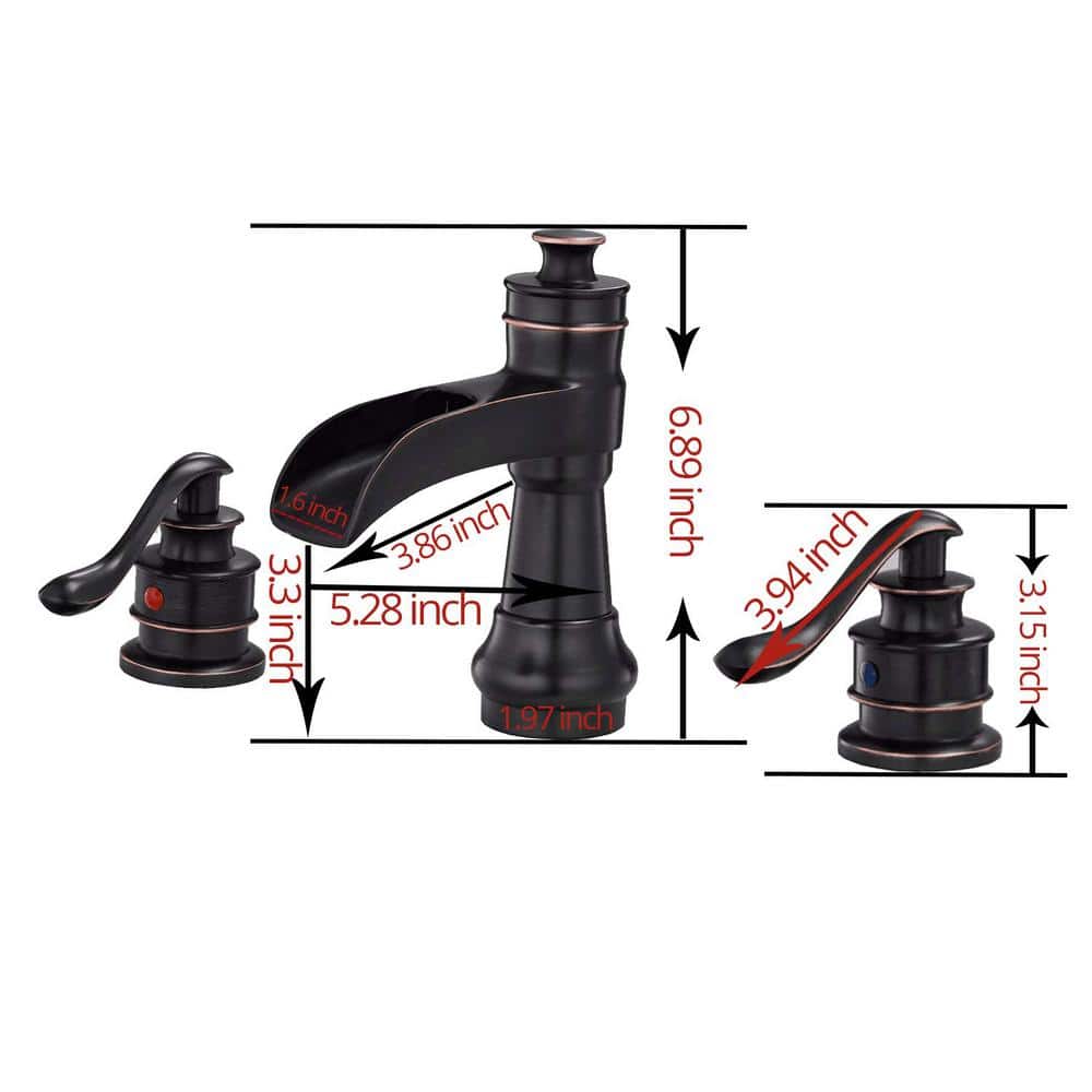 Oil Rubbed Bronze 8-Inch Widespread Bathroom Faucet with Waterfall Spout