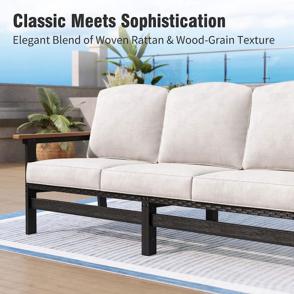 PHI VILLA Brown Rattan 4-Piece 5 Seat HDPE Plastic Outdoor Patio
