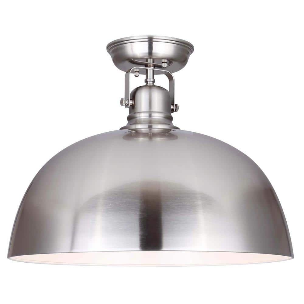 Polo 16 in. 1-Light 100-Watt Modern Brushed Nickel Flush Mount with Brushed Nickel Metal Shade price history on PriceWatchPro