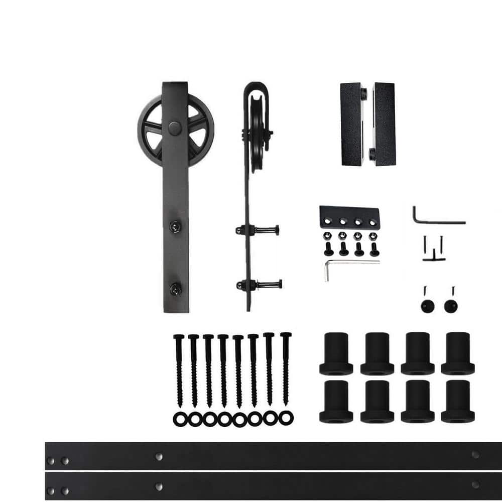 11 ft./132 in. Black Rustic Non-Bypass Sliding Barn Door Hardware Kit Spoke Wheel Design Roller for Single Door price history on PriceWatchPro