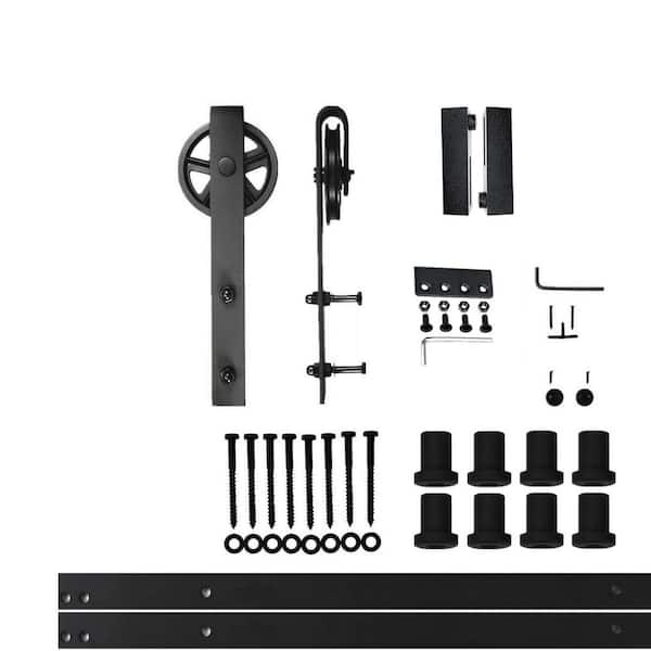 HOMACER 11 ft./132 in. Black Rustic Non-Bypass Sliding Barn Door Hardware Kit Spoke Wheel Design Roller for Single Door