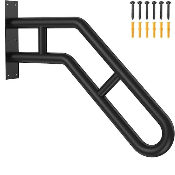 26 in. Metal Wall Mounted Handrail Black for 1 to 3 Steps with Ergonomic Safety Grip for Outdoor Stairs