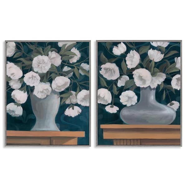 Stupell Industries Flower Vases on Table Top by Grace Popp 2 Pieces Gray Framed Nature Giclee Art Print 30 in. x 24 in.