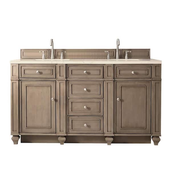 James Martin Vanities Bristol 60 in. W x 23.5 in. D x 34 in H Double Bath Vanity in Whitewashed Walnut with Marfil Quartz Top