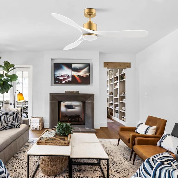 52 in. Smart Outdoor Indoor Gold White Ceiling Fans with LED Lights and Remote, Control with WiFi Alexa APP, High CFM