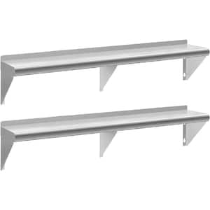 Stainless Steel Shelf 12 in. x 72 in. 2-Pack NSF Wall Mounted Metal Shelving with Backsplash for Kitchen