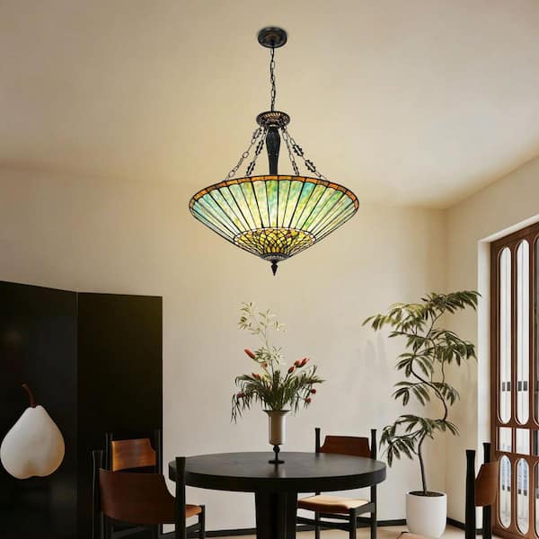 OUKANING 23.62 in. 5-Light Emerald Green Vintage Tiffany Shaded