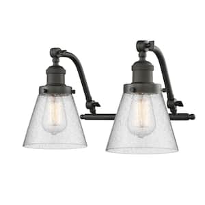 Cone 18 in. 2-Light Oil Rubbed Bronze Vanity Light with Seedy Glass Shade