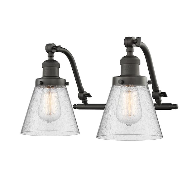 Innovations Cone 18 in. 2-Light Oil Rubbed Bronze Vanity Light with Seedy Glass Shade