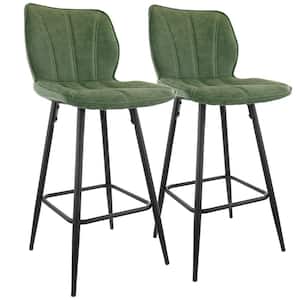 2-Piece Faux Leather 37.75 in. Bar Chair in Green with Metal Legs