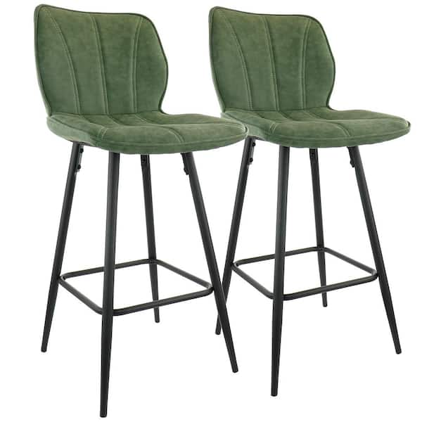 Elama 2-Piece Faux Leather 37.75 in. Bar Chair in Green with Metal Legs