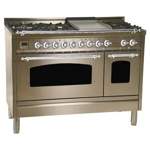 48 in 5.0 cu.ft. Double Oven Dual Fuel Italian Range w/True Convection, 7 Burners, Griddle, Chrome Trim/Stainless Steel