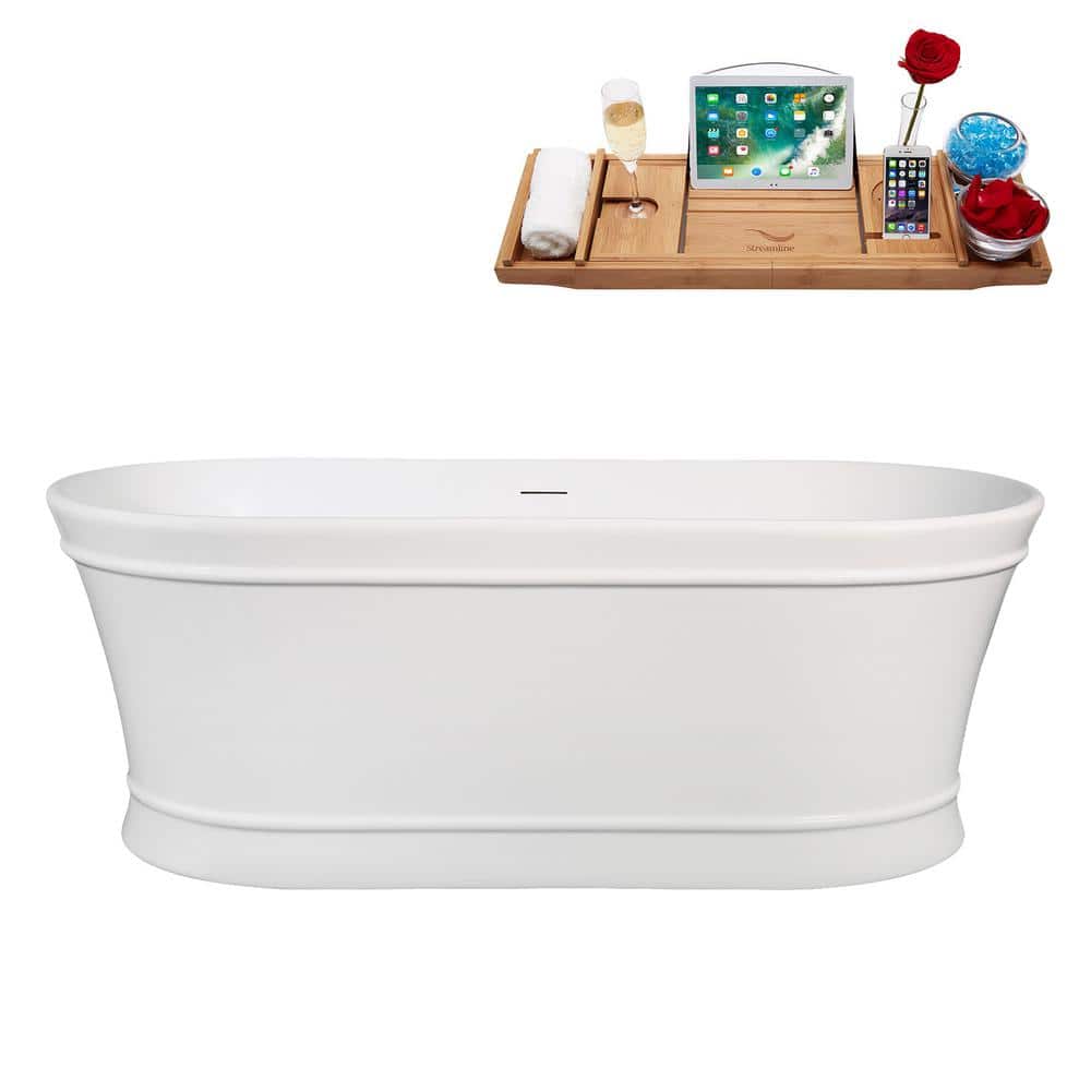 65 in. x 31 in. Acrylic Freestanding Soaking Bathtub in Glossy White With Matte Oil Rubbed Bronze Drain, Bamboo Tray price history on PriceWatchPro