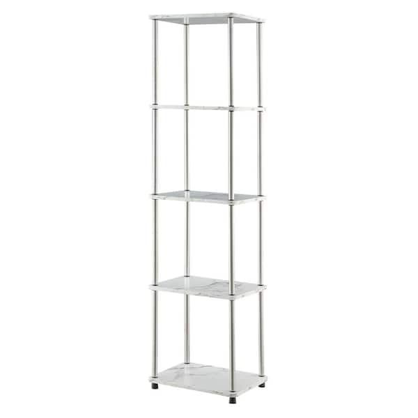 Convenience Concepts Designs2Go 63.25 in. White Faux Marble/Chrome Particle Board 5-Shelf Tower Bookcase