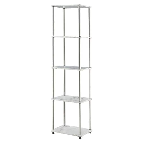 Convenience Concepts Designs2Go 63.25 in. White Faux Marble/Chrome Particle Board 5-Shelf Tower Bookcase