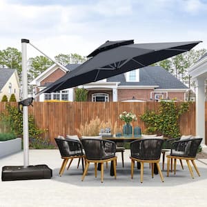 13 ft. Octagon High-Quality Aluminum Cantilever Polyester Outdoor Patio Umbrella with Stand in Gray
