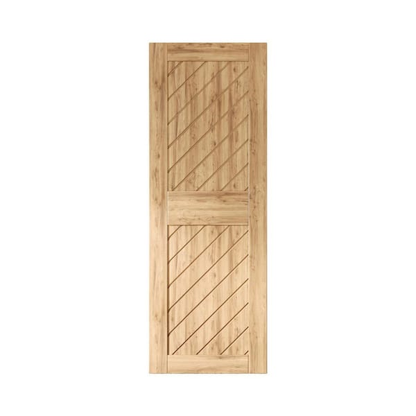 HOMACER XT1 26 in. x 84 in. C-Panel Solid Core Unfinished Slanted Stripe Design Pine Wood Interior Sliding Barn Door Slab