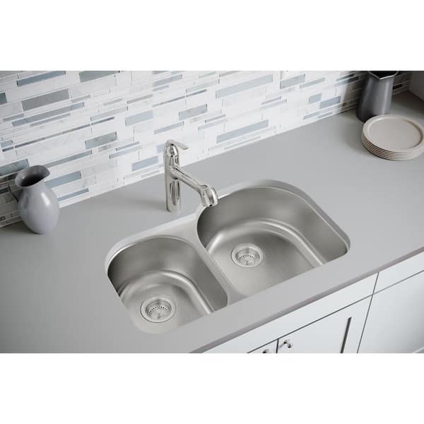 Dayton 31 in. Undermount Offset 40/60 Double Bowl 18-Gauge Radiant Satin Stainless Steel Kitchen Sink Only