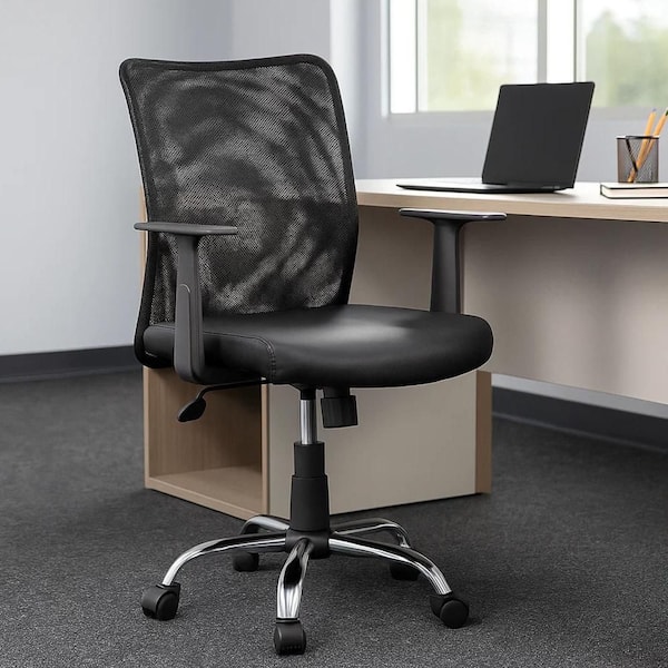Lene Mesh Spring Tilt Task Chair in Black and Chrome Arms