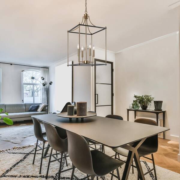 4-Light Black and Brass Chandelier