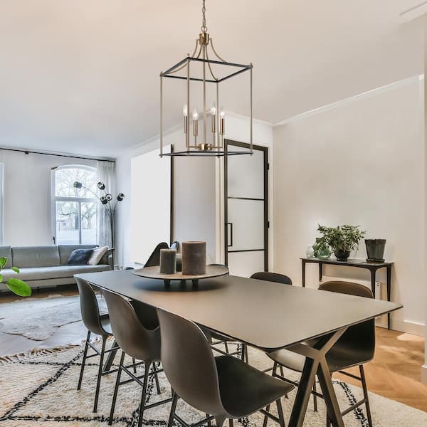 Modern Farmhouse Island Chandelier Light, 4-Light Black and Painted Copper Transitional Geometric Cage Chandelier