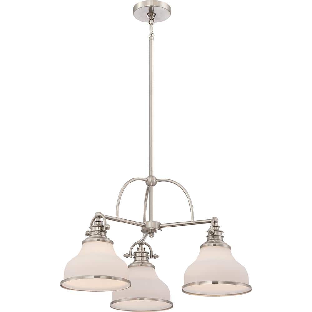 Grant 24-Inch Brushed Nickel 3-Light Chandelier with Opal Etched Glass
