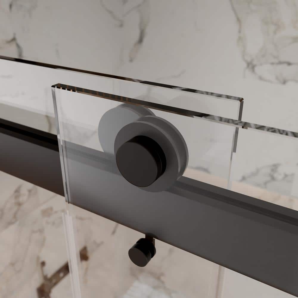 Black Frameless Double Sliding Shower Door with Tempered Glass