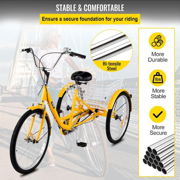 24'' Tricycle 3Wheel 6Speed Adult Trike Bicycle Cruise Cycling Pedal Bike+Basket 