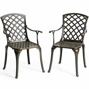 Aluminum Outdoor Dining Chair Patio Bistro Chairs in Bronze Set of 2
